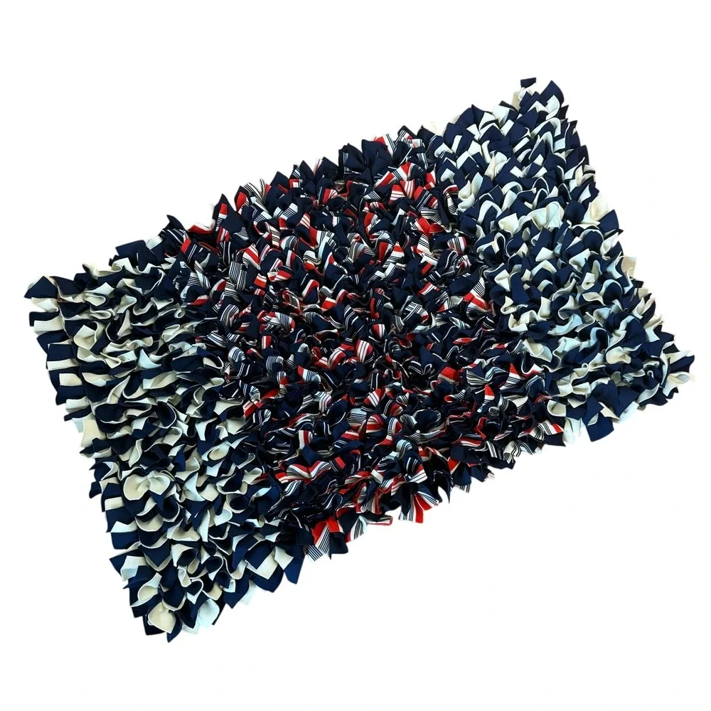 Vintage Handmade Rag Scrap‎ Hand Made Machine Sewn polyester Rug 31